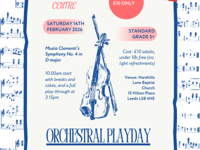 Flyer for the North Leeds Music Centre Orchestral Day. Details are given in the body of the web page.