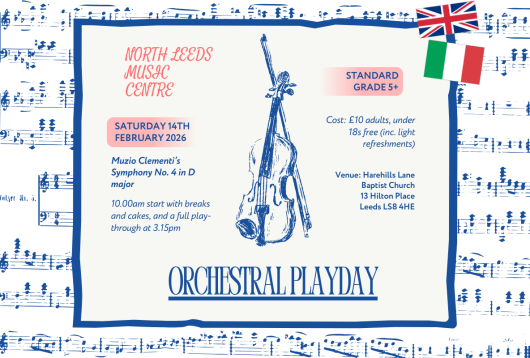 Flyer for the North Leeds Orchestral Playday. The information is repeated in the post.